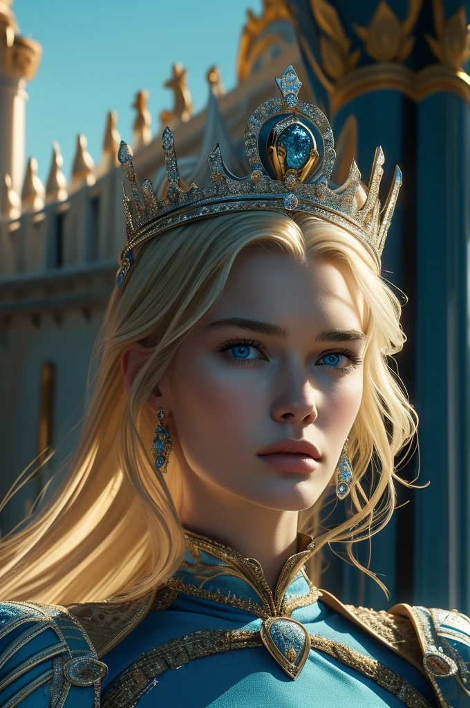 16 year old Lena Headey, ultra detailed face, ultra detailed blue eyes, long blonde hair, (queen dress), queen crown, (((masterpiece)))