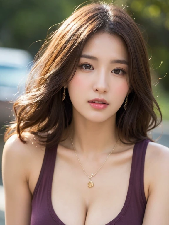 (Photorealistic、Masseter muscle area、Highest quality、High resolution、RAW Photos)、(full body, no cloth, glamorous body)Realistic、Bright lighting、Face Light、Smooth Professional Lighting、pretty girl、Beautiful woman、Modeled、gravure、natural makeup、so beautiful、Realistic and beautiful skin、plum thighs, Beautiful and detailed、Detailed face、Big tits、Cleavage、wavy hair、Brunette colored hair、Brown eyes, sexy face, looking at the camera、take a picture, Seductive Pose, angle from below, Sexy and luxurious tops, look of impending kiss+++, Wear beautiful necklaces and earrings