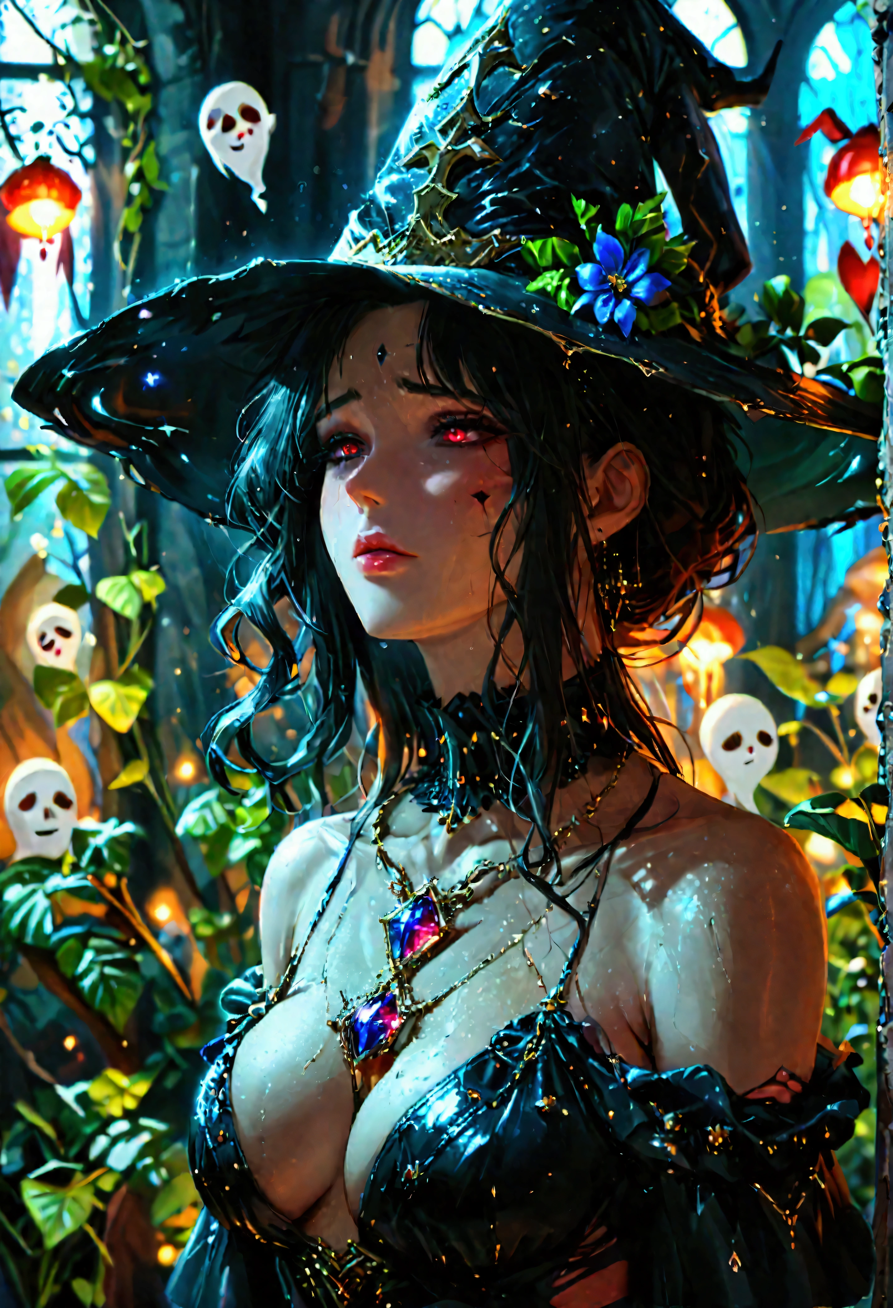 Sexy photo of the most beautiful work of art in the world, illustration, cinematic light, Fancy, high resolution, Superior quality, ultra detailed, Best Quality, Masterpiece, (detailed face), sexy mature woman with shirt and full body (torn) (transparent galaxy) screen shelter, floating fabric, meat , choker, bright (Fancy criminal para personas mayores) Forest plants with neon details, shoulders abiertos, pequeña mariposa bright, with a broken witch hat (focus on the body: 1,25 ), evening, small mutated animals in the background, torn miniskirt, a potion on the hip, shoulders, radiating magical energy, Camel leg, darkness, light reflection, ((32 year old woman)) , black underwear,(with sexy legs )、(journey)、(supine)、Head with long black hair,love game,Forced orgasm,squirt, ecstasy, I play with the urethra, ((women's casual clothing ),(high quality, realist, ultra detailed),blood mage ,dark and gloomy magical atmosphere,old church with biblical windows,beautiful woman with piercing red eyes,1woman surrounded by ethereal spirits and followers,((cult queen)),darkness eterna y profunda,penitent ghosts,group of humanoid spirits