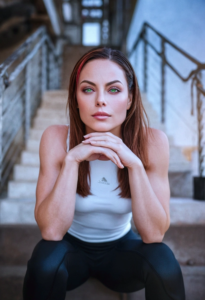 Erica Durance,Upper Body shot,looking at viewer,green eyes,long flowing  hair, fitness muscular woman, Senhora (((of the highest quality))),(unparalleled masterpiece ever),超A high resolution,(Photorealsitic),Surreal photos of stunning beautiful cyborg women, rainbow hair, huge-breasted, (Beauty and detailed armor), accept, Delicate White Platinum Filigree, intricate filigree, blazing, Navel, Highly detailed, intricate-detail, Face symmetry, masutepiece, Award-winning, Sharp Focus, Concept art, Octane Render, ​masterpiece, top-quality, hightquality, hight resolution, correta, epic fantasy digital art, masterpiece，8k，high-definition resolution，desenho detalhado，Qualidade Superior, Epic composition, muscular body