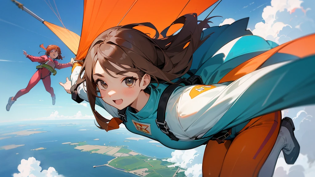 Highest quality、High resolution、Detailed Background、(Beautiful face in every detail:1.4)、Anatomically correct、(Detailed facial expressions)、(Detailed eyes:1.2)、Teenage beauty、(Highly detailed face:1.4)、Huge breasts、Perfect body line、Light color hair、Cute hairstyle、well-groomed eyebrows、Super height、A big smile、
(Super heightでスリリングなアクティビティを楽しんで興奮している4人の少女:1.5)、
Extremely excited、Ultra high tension、
I'm very excited the moment an airplane door is opened and I'm thrown into the air、
The strength of the wind and the sense of altitude The feeling of free fall you experience for the first time heightens the excitement、
The free fall from jumping off an airplane until the parachute opens is thrilling and excited-boosting、
You can test your own limits and courage while feeling the feeling of falling at a high speed and changes in the surrounding scenery、
The moment the parachute opens after completely turning from free fall, the speed decreases all at once and it shifts to a quiet atmosphere、this moment is a mixture of excitement and relief、
After the parachute opens, you can enjoy the feeling of slowly flying through the air、
The feeling of floating in the wind and taking a walk in the air while admiring the beautiful scenery also heightens the excitement、
The last step in skydiving is the moment you land safely on the ground、
You can enjoy the excitement by using a parachute to glide and timing your landing、
The skydiving experience will give you the excitement and excitement you'll never forget、
A group that skydives with friends and friends coexists with cuteness and fun、
The sight of everyone jumping into the air together is so colorful and cute、
You can also choose cute characters and colorful patterns to design your parachute、You can enjoy loveliness and excitement at the same time as the sight of big cute characters and patterns spreading in the air、
Skydiving is a thrilling and adventurous activity, but don't forget to incorporate smiles and cuteness、
Pair a sporty top with colorful shorts、
Choose bright colors or patterns for tops、
A freestyle jumpsuit is the perfect item for skydiving、
You can show off your cuteness by choosing a design with a colorful pattern or embroidery、
Pair an oversized t-shirt with colorful leggings、
Choose T-shirts with cute characters or logos printed on them、
Choose sporty sneakers that are comfortable to wear、
It's stylish and cute when you incorporate accessories such as caps and sunglasses、
Don't forget to choose the right equipment to ensure ease of movement and safety