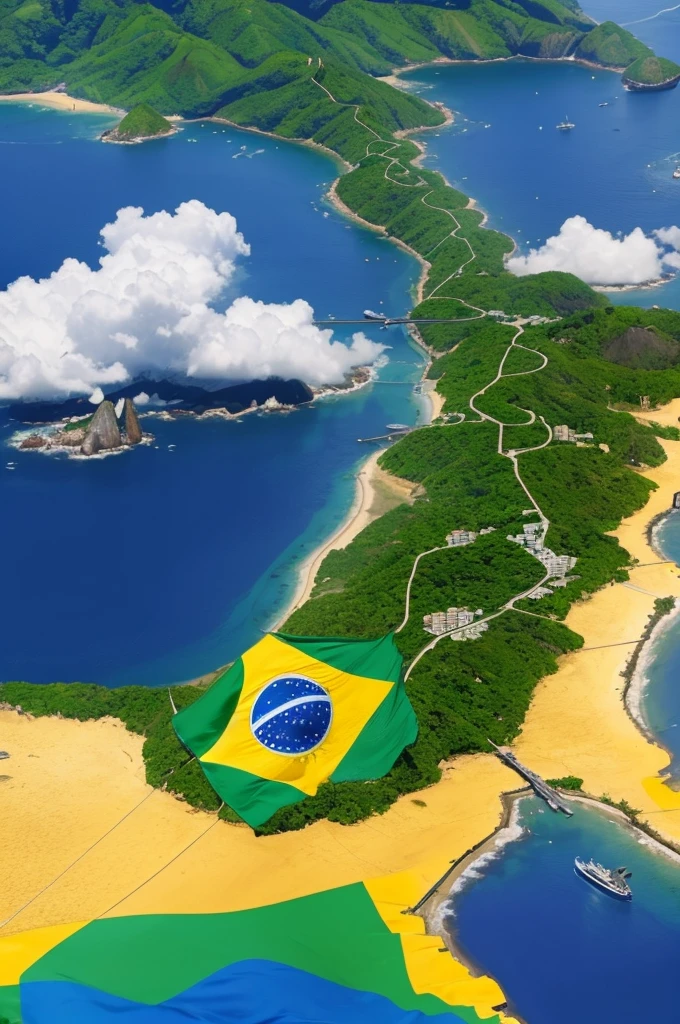Make me a map of Brazil with the flag of Rio de Janeiro on top 