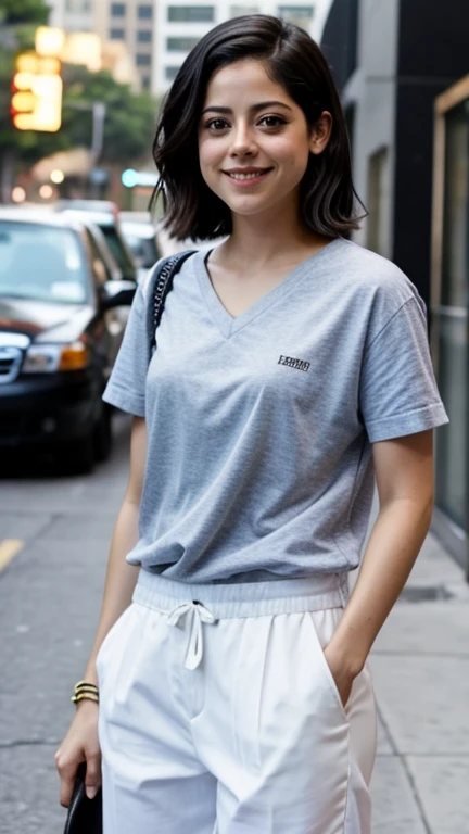 Rosa Salazar dressed in  casual clothes and smiling