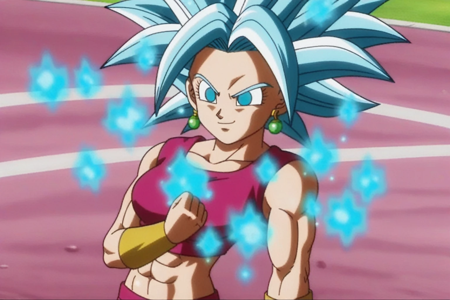 fountain_cheered up, score_9, score_8_above, score_7_above, cheered up screencap,
kefladb, 1 girl, Alone, SMILE, Blue eyes, potara earrings, Closed mouth, blue fur, aboveper body, muscular, red crop top, spiky hair, aura, blue aura, saboveer saiyan blue, Serious, sleeveless, no paboveils, muscled woman, looking at another, eyelashes, blue eyebrows, clavicle, bíceps, arms at the sides, naked, medium breasts, medium rear, sexy, sexy butt, whole body
