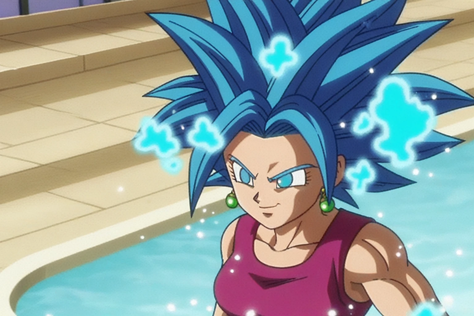 fountain_cheered up, score_9, score_8_above, score_7_above, cheered up screencap,
kefladb, 1 girl, Alone, SMILE, Blue eyes, potara earrings, Closed mouth, blue fur, aboveper body, muscular, red crop top, spiky hair, aura, blue aura, saboveer saiyan blue, Serious, sleeveless, no paboveils, muscled woman, looking at another, eyelashes, blue eyebrows, clavicle, bíceps, arms at the sides, naked, medium breasts, medium rear, sexy, sexy butt, whole body
