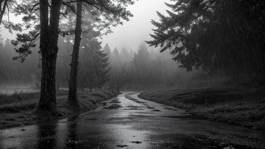 Heavy rain and nature in black and white