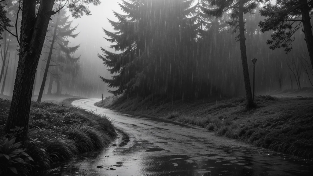 Heavy rain and nature in black and white