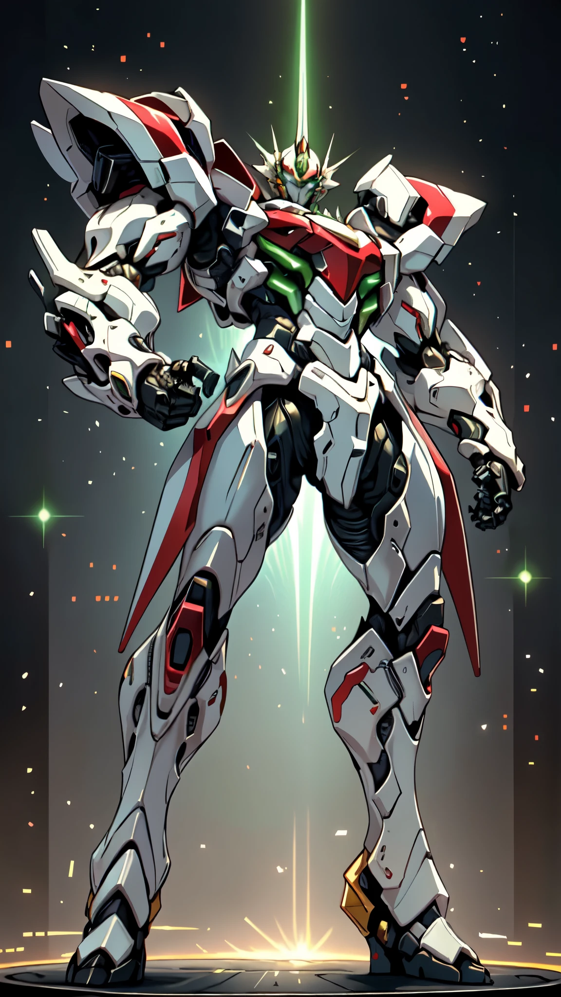 (masterpiece:1.5, best quality:1.5, extremely delicate:1.5, foreshortening:1.5, dynamic angle:1.5), a man wearing a full-face helmet, a fantasy-style biotech armored combat suit, green eyes, (a composite layered chest armor), fully enclosed shoulder guards, matching arm and leg guards, belt of Neon circuit, (the color scheme is primarily white with red green accents), the design balances heavy with agility, a high-tech bio-mecha armor, (Armor Concept Inspired by neon Cyberpunk, stand on the top of a skyscraper in a futuristic sci-fi city), this character embodies a finely crafted fantasy-surreal style armored hero in anime style, exquisite and mature manga art style, (element, plasma, energy, the armor glows), ((male:1.5)), metallic, high definition, highres, ultra-detailed, ultra-fine painting, professional, perfect body proportions, golden ratio, anatomically correct, symmetrical face, extremely detailed eyes and face, high quality eyes, creativity, RAW photo, UHD, 32k, Natural light, cinematic lighting, masterpiece-anatomy-perfect