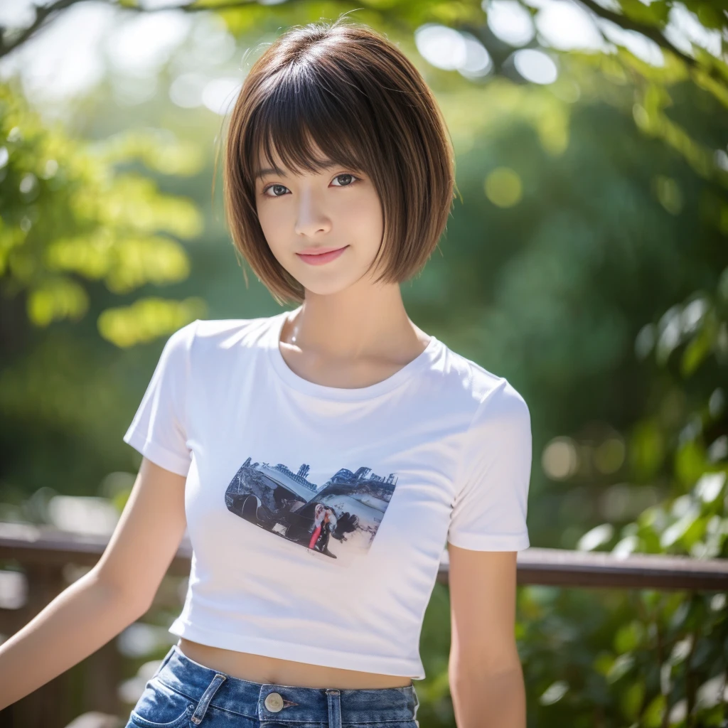 ((Highest quality、In 8K、masterpiece:1.3))、Sharp focus:1.2、Beautiful woman perfect body:1.4、Slim Abs:1.2、((Short Hair:1.2))、(trendy fashion in tokyo、T-Shirts:1.1)、Background white、Wet body:1.5、Three-dimensional texture、Detailed eyes、（Brown Hair、Black Hair:1.2)、Very shiny hair、Backward view、Hair quality improvement、Handsome short、Short-haired blonde。