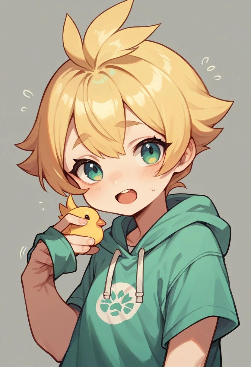 (best quality,4k,8k,highres,masterpiece:1.2),ultra-detailed,cute,blonde-haired boy with a head flower,green-haired boy with a head wreath, sweat, towel, blush, cute, soft, full body, covering chest, embarrassed, small penis