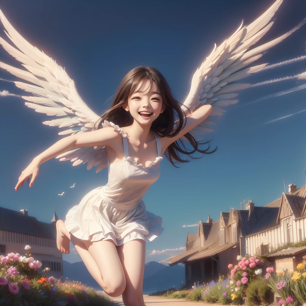 Angel Art, Everybody jumps, smile, joy, heaven, like, garden, happiness, Light, Let me、Highest quality、4ｋ、