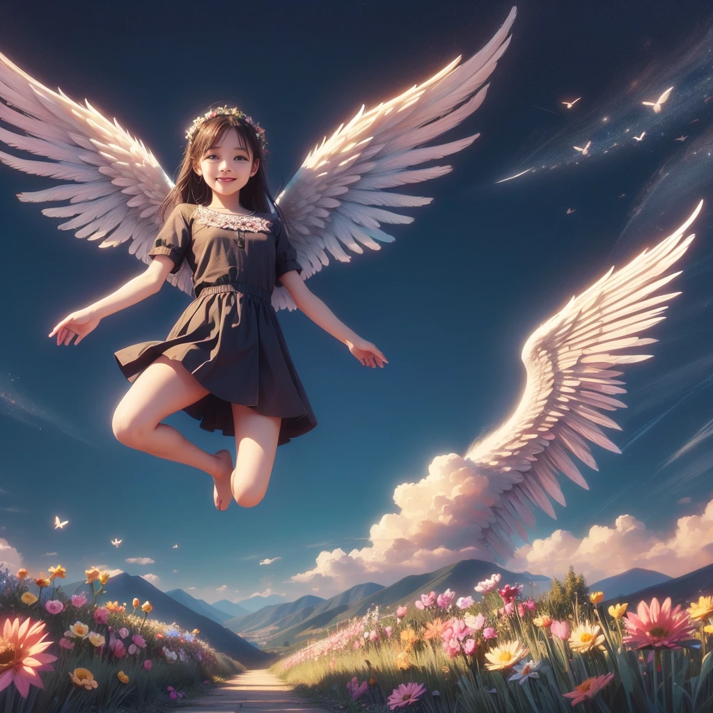 Angel Art, Everybody jumps, smile, joy, heaven, like, garden, happiness, Light, Let me、Highest quality、4ｋ、