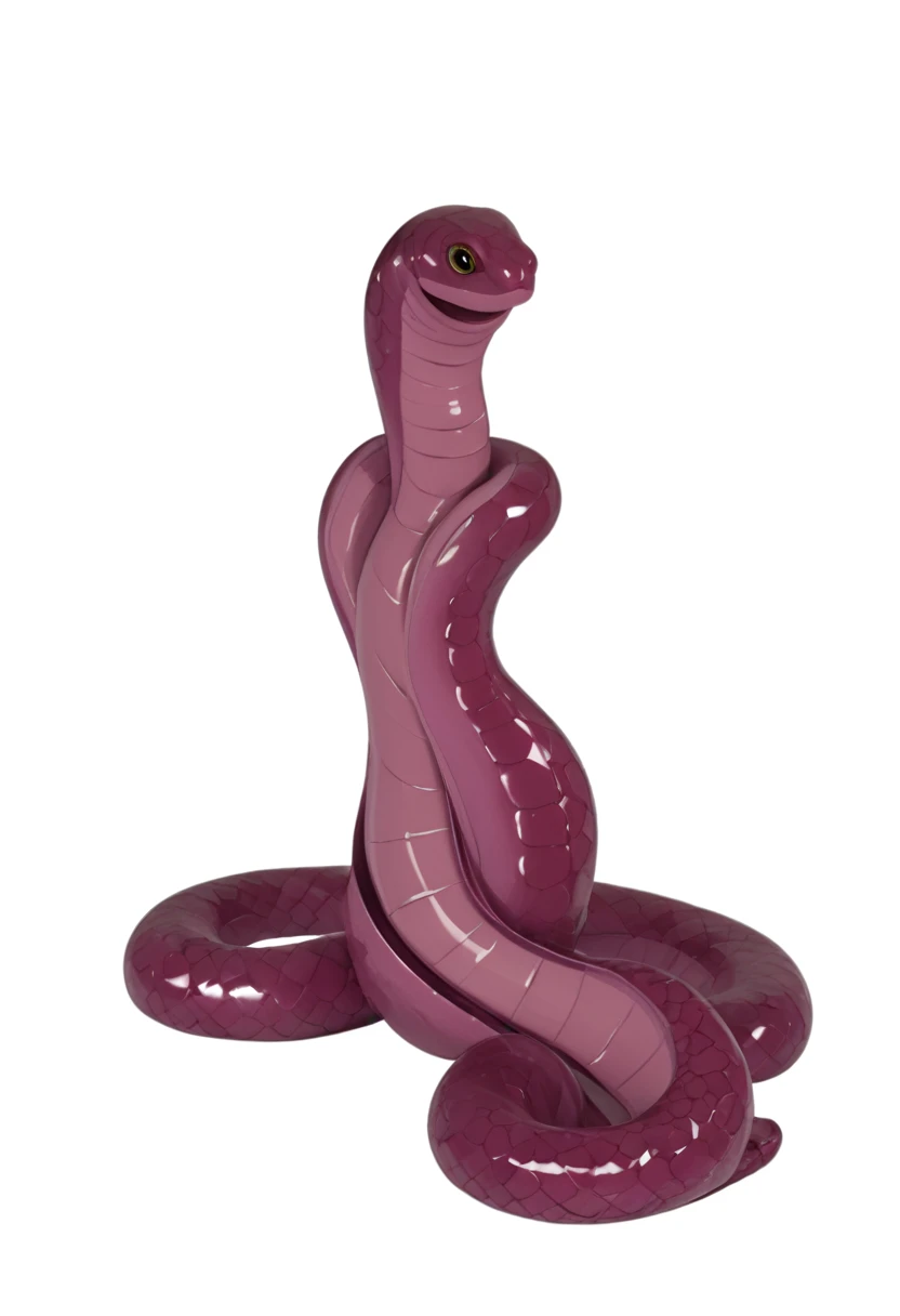 score_9, score_8_up, score_7_up, score_6_up, Render a 3D image of a majestic female anthro snake. The subject's sinuous body, devoid of arms, legs, limbs, nose, or ears, mesmerizes with its vibrant scales shimmering in every hue of the rainbow - red to orange, yellow, green, blue, and purple. Her scaled breasts, perfectly formed and medium-sized, entice the viewer's gaze. Her eyes, highlighted by luscious eyelashes and eyebrows, sparkle like gemstones. simple background, plain background