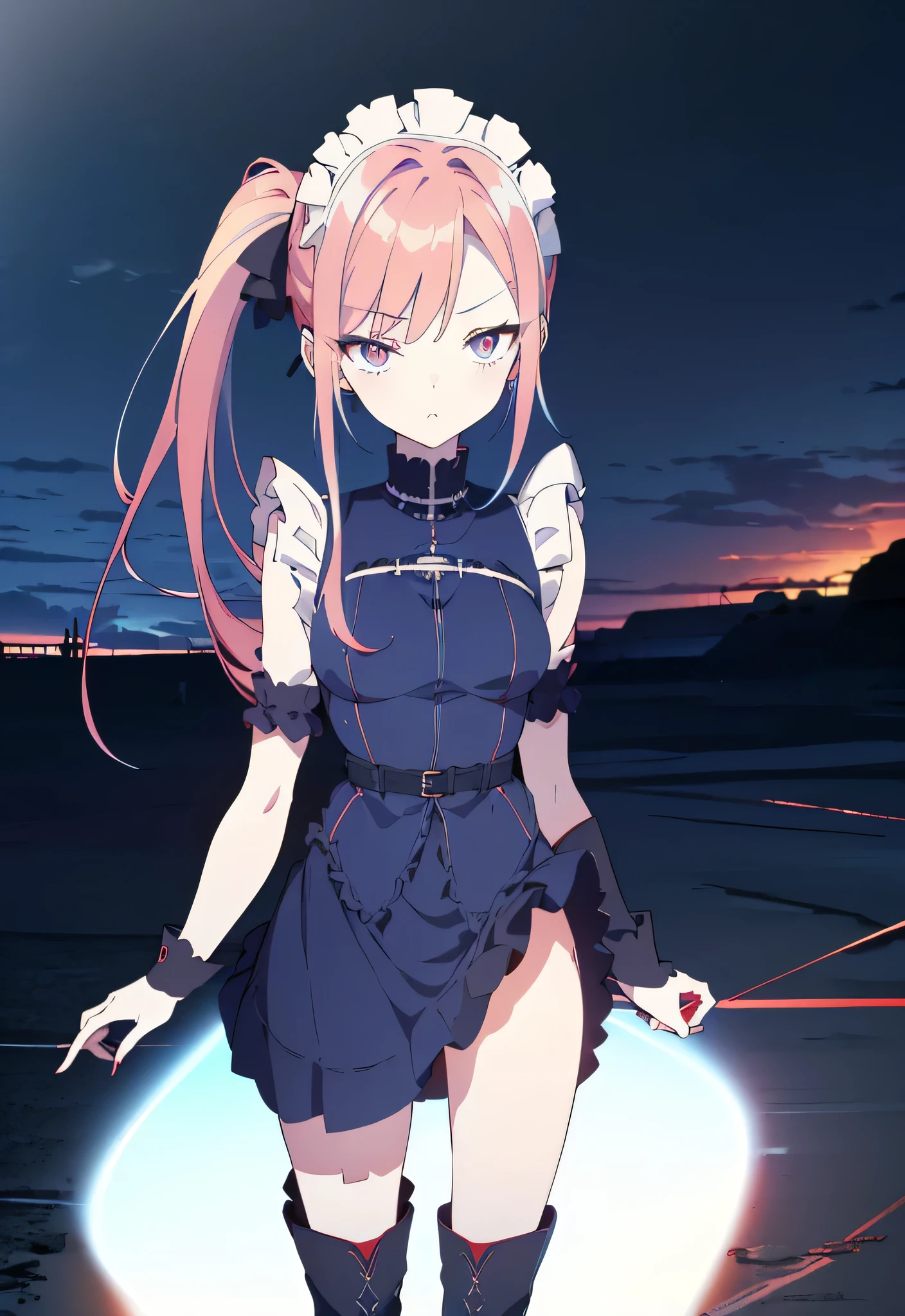 [(cathedral background:1.4)::5],original,(illustration:1.1),(best quality),(masterpiece:1.1),(extremely detailed CG unity 8k wallpaper:1.1), (colorful:0.9),(mid shot:0.95),(full body:1.5),Dynamic angle,(solo:1.2), (girl),((adult)), (detailed beautiful eyes:1.15), (beautiful face:1.15), (glowing red eyes:1.25////),((medium hair)),((split-color hair , red hair , light blue hair)),(high twintails),(chignon),(+perfect hand+:1.21),(Draw an illustration of a gothic girl),(Religious),(slender),(is wearing boots on her feet),((is wearing white maid clothes)),(furious), Lace Off-shoulder ta fashion,beautiful slender woman,high twintails,full body,mini skirt,((split-color hair , red hair , light blue hair)),((black long boots)),((mini skirt)),((adult)),((dynamic angle)),((split-color hair , red hair , light blue hair)),((split-color hair , red hair , light blue hair)),((black long boots)),((black long boots)),