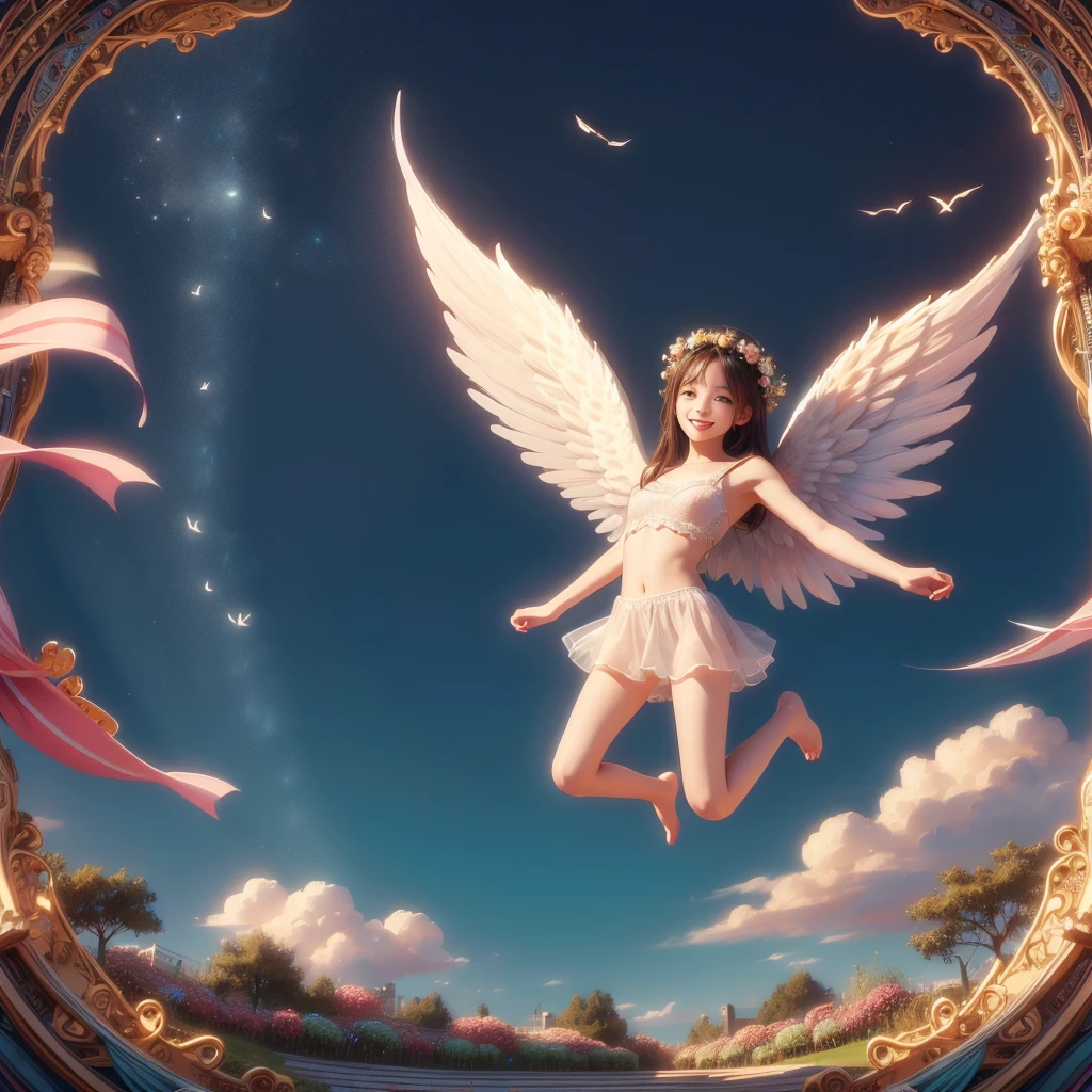 Angel Art, Everybody jumps, Sensual smile, joy, heaven, like, garden, happiness, Light, Let me、Highest quality、4ｋ、