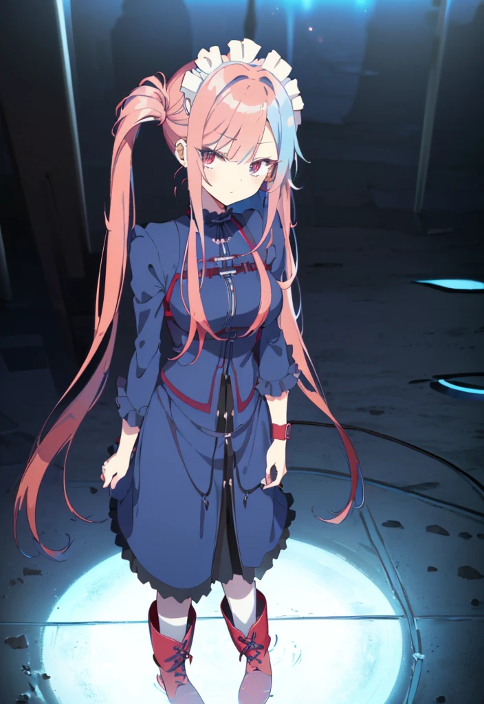 [(underground waterway background:1.4)::5],original,(illustration:1.1),(best quality),(masterpiece:1.1),(extremely detailed CG unity 8k wallpaper:1.1), (colorful:0.9),(mid shot:0.95),(full body:1.5),Dynamic angle,(solo:1.2), (girl),((adult)), (detailed beautiful eyes:1.15), (beautiful face:1.15), (glowing red eyes:1.25////),((medium hair)),((split-color hair , red hair , light blue hair)),(high twintails),(chignon),(+perfect hand+:1.21),(Draw an illustration of a gothic girl),(Religious),(slender),(is wearing boots on her feet),((is wearing white maid clothes)),(furious), Lace Off-shoulder lolita fashion,beautiful slender woman,high twintails,full body,mini skirt,((split-color hair , red hair , light blue hair)),((black long boots)),((mini skirt)),((adult)),((dynamic angle)),((split-color hair , red hair , light blue hair)),((split-color hair , red hair , light blue hair)),((black long boots)),((black long boots)),((split-color hair , red hair , light blue hair)),((split-color hair , red hair , light blue hair)),