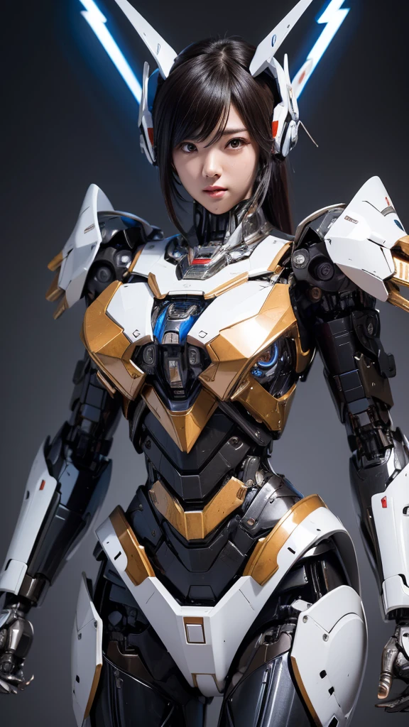 Textured skin, Super Detail, high details, High quality, Best Quality, hight resolution, 1080p, hard disk, Beautiful,(Super Heroine),Oppai Missile,beautiful cyborg woman,Mecha Cyborg Girl,Battle Mode,Girl with a Mecha Body,She wears a battle cyborg mech with a weapon,Fulll body Shot