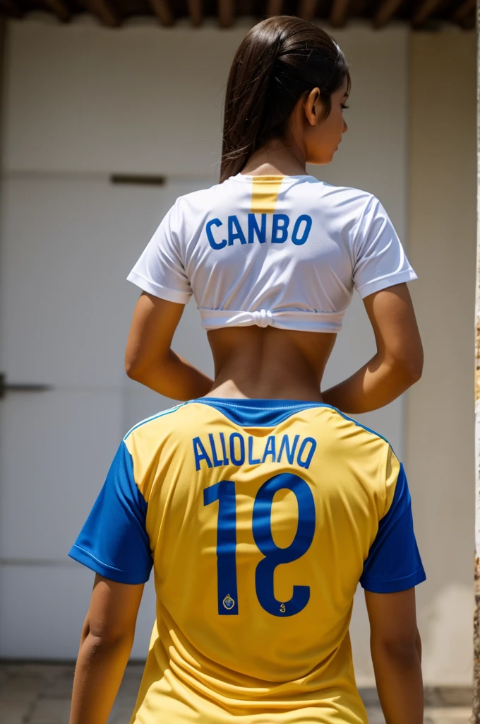 Animation of a woman from behind wearing a Colombian shirt with the name Erika