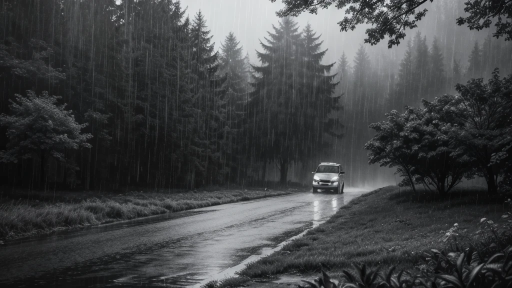 Heavy rain and nature in black and white