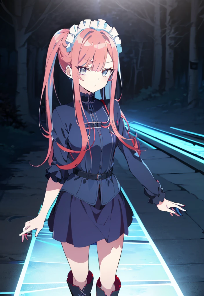 [(underground waterway background:1.4)::5],original,(illustration:1.1),(best quality),(masterpiece:1.1),(extremely detailed CG unity 8k wallpaper:1.1), (colorful:0.9),(mid shot:0.95),(full body:1.5),Dynamic angle,(solo:1.2), (girl),((adult)), (detailed beautiful eyes:1.15), (beautiful face:1.15), (glowing red eyes:1.25////),((medium hair)),((split-color hair , red hair , light blue hair)),(high twintails),(chignon),(+perfect hand+:1.21),(Draw an illustration of a gothic girl),(Religious),(slender),(is wearing boots on her feet),[((is wearing white maid clothes))],(furious), Lace Off-shoulder ta fashion,beautiful slender woman,high twintails,full body,mini skirt,((split-color hair , red hair , light blue hair)),((black long boots)),((mini skirt)),((adult)),((dynamic angle)),((split-color hair , red hair , light blue hair)),((split-color hair , red hair , light blue hair)),((black long boots)),((black long boots)),((split-color hair , red hair , light blue hair)),[((split-color hair , red hair , light blue hair))],