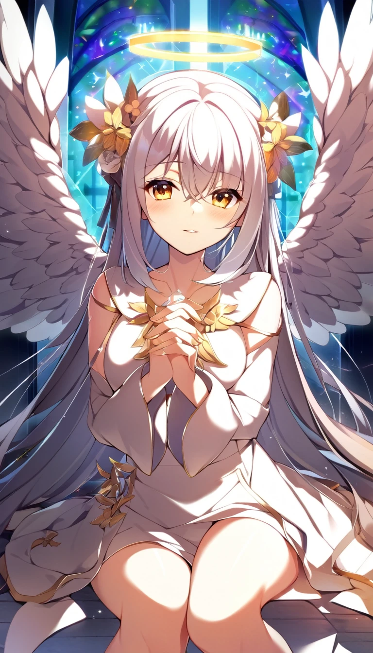 one girl, angel, angel wing, angel ring, sacred, cute