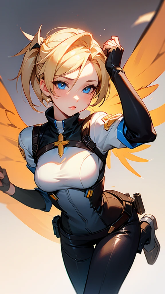 Overwatch mercy, Mercy witch, Leather Clothes, socks, medium breasts, blue eyes, Blonde, Collect