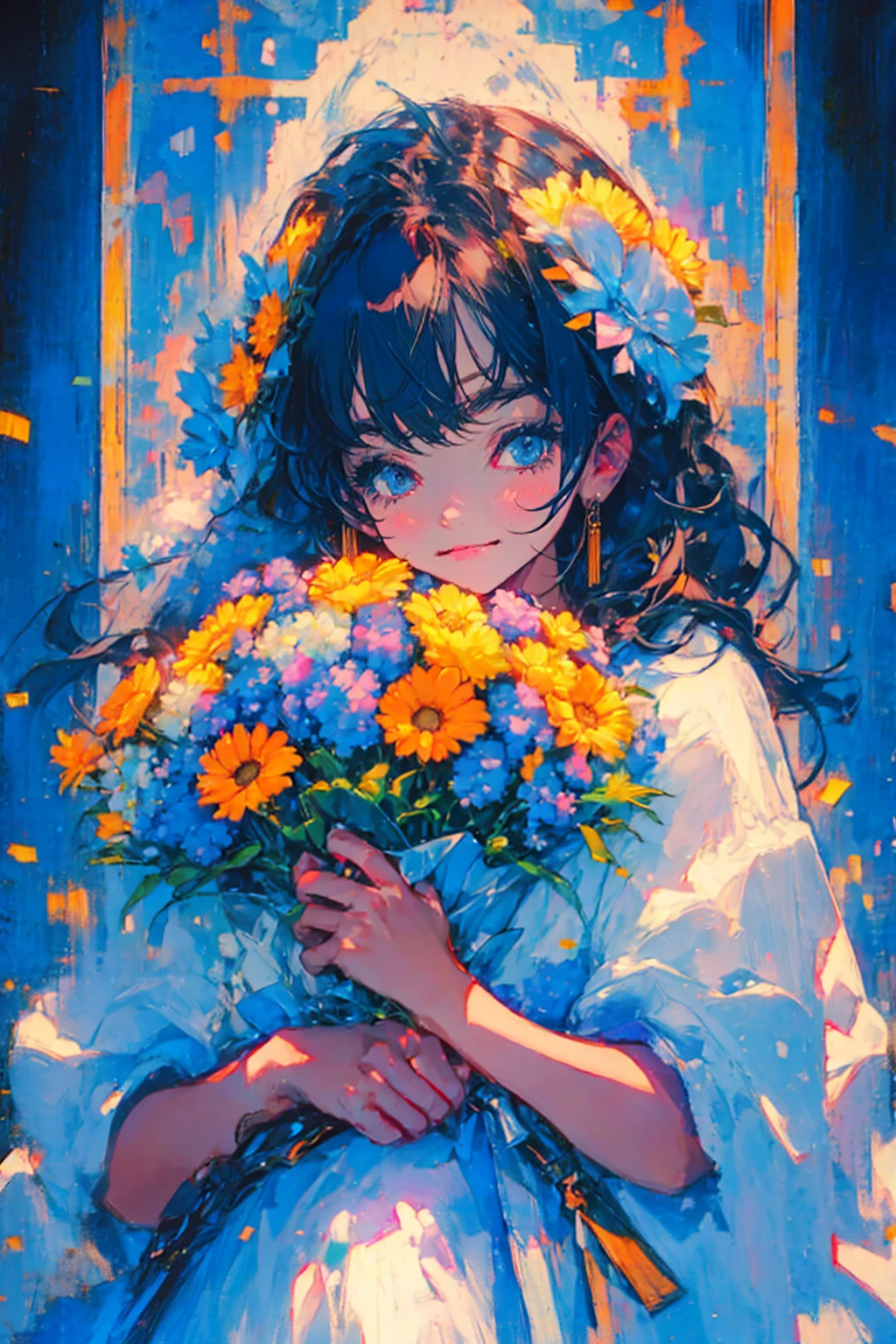 1girl,solo,cute,hold a bouquet