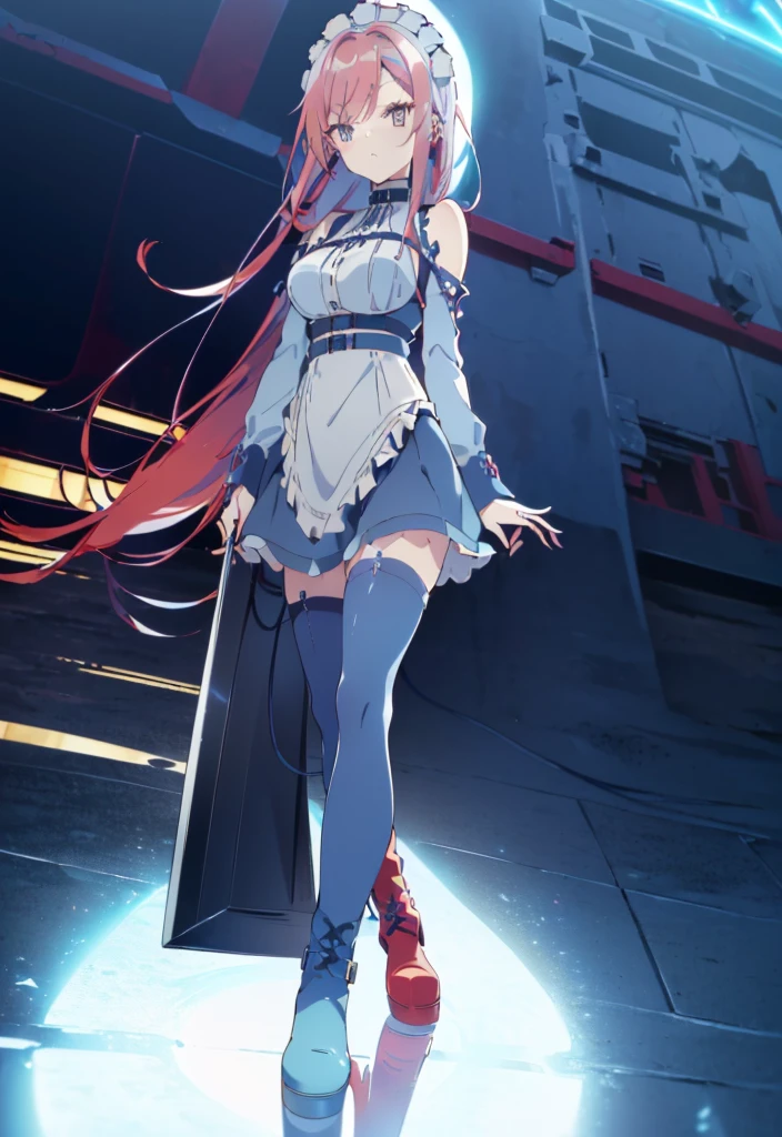 ((split-color hair , red hair , light blue hair)),[(city background:1.4)::5],original,(illustration:1.1),(best quality),(masterpiece:1.1),(extremely detailed CG unity 8k wallpaper:1.1), (colorful:0.9),(mid shot:0.95),(full body:1.5),Dynamic angle,(solo:1.2), (girl),((adult)), (detailed beautiful eyes:1.15), (beautiful face:1.15), (glowing red eyes:1.25////),((medium hair)),((split-color hair , red hair , light blue hair)),(high twintails),(chignon),(+perfect hand+:1.21),(Draw an illustration of a gothic girl),(Religious),(slender),(is wearing boots on her feet),((is wearing white maid clothes)),(furious), Lace Off-shoulder lolita fashion,beautiful slender woman,high twintails,full body,mini skirt,((split-color hair , red hair , light blue hair)),((black long boots)),((mini skirt)),((adult)),((dynamic angle)),((split-color hair , red hair , light blue hair)),((split-color hair , red hair , light blue hair)),((black long boots)),((black long boots)),((split-color hair , red hair , light blue hair)),((split-color hair , red hair , light blue hair)),((city background)),