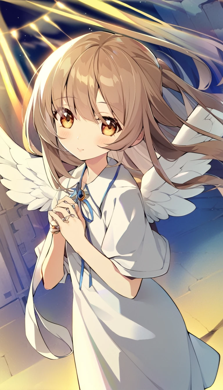one girl, angel, angel wing, angel ring, sacred, cute, naive