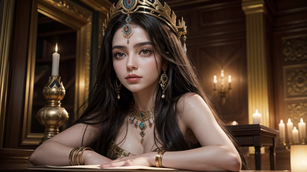Create for me the image of the great queen Vashti of ancient Persia, about 25 years old, in her chambers with a countenance of confidence and empowerment.
I want a high-definition, 8k image with no defects in my hands.