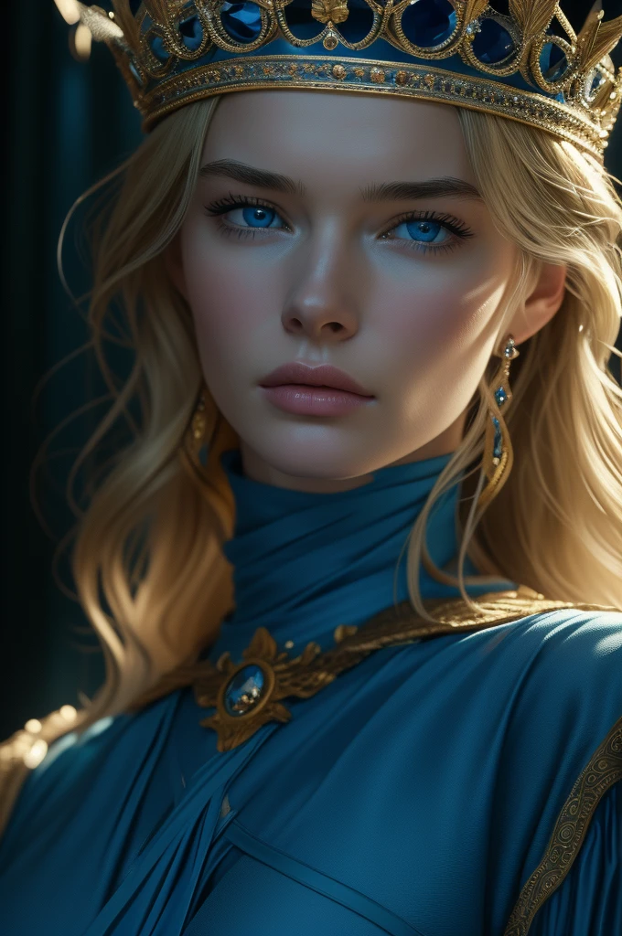 16 year old Lena Headey, ultra detailed face, ultra detailed blue eyes, long blonde hair, (queen dress), queen crown, (((masterpiece)))