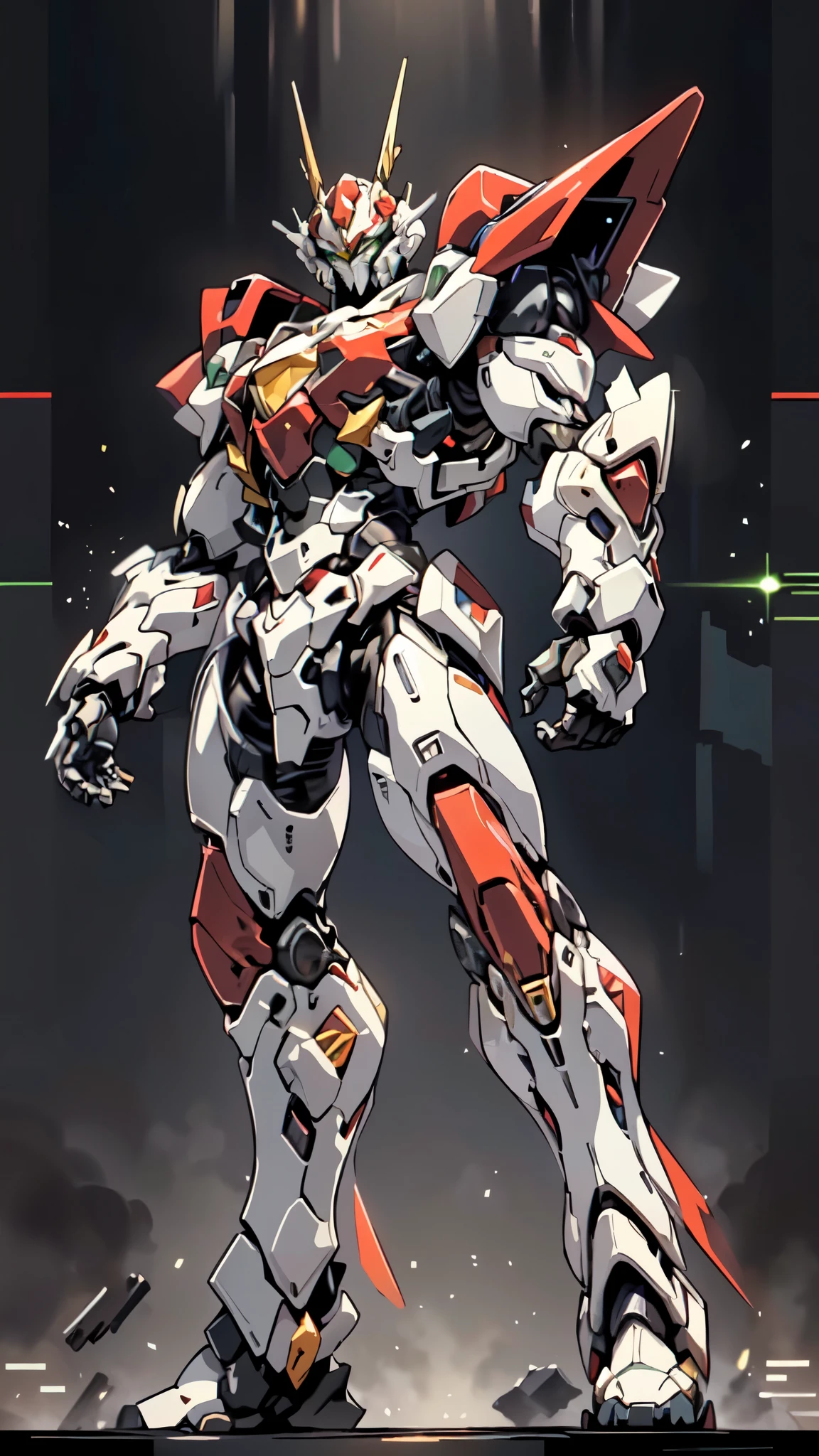 (masterpiece:1.5, best quality:1.5, extremely delicate:1.5, foreshortening:1.5, dynamic angle:1.5), a man wearing a full-face helmet, a fantasy-style biotech armored combat suit, green eyes, (a composite layered chest armor), fully enclosed shoulder guards, matching arm and leg guards, belt of Neon circuit, (the color scheme is primarily white with red green accents), the design balances heavy with agility, a high-tech bio-mecha armor, (Armor Concept Inspired by neon Cyberpunk, stand on the top of a skyscraper in a futuristic sci-fi city), this character embodies a finely crafted fantasy-surreal style armored hero in anime style, exquisite and mature manga art style, (element, plasma, energy, the armor glows), ((male:1.5)), metallic, high definition, highres, ultra-detailed, ultra-fine painting, professional, perfect body proportions, golden ratio, anatomically correct, symmetrical face, extremely detailed eyes and face, high quality eyes, creativity, RAW photo, UHD, 32k, Natural light, cinematic lighting, masterpiece-anatomy-perfect