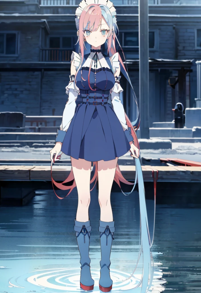 ((split-color hair , red hair , light blue hair)),[(underground waterway background:1.4)::5],original,(illustration:1.1),(best quality),(masterpiece:1.1),(extremely detailed CG unity 8k wallpaper:1.1), (colorful:0.9),(mid shot:0.95),(full body:1.5),Dynamic angle,(solo:1.2), (girl),((adult)), (detailed beautiful eyes:1.15), (beautiful face:1.15), (glowing red eyes:1.25////),((medium hair)),((split-color hair , red hair , light blue hair)),(high twintails),(chignon),(+perfect hand+:1.21),(Draw an illustration of a gothic girl),(Religious),(slender),(is wearing boots on her feet),((is wearing white maid clothes)),(furious), Lace Off-shoulder lolita fashion,beautiful slender woman,high twintails,full body,mini skirt,((split-color hair , red hair , light blue hair)),((black long boots)),((mini skirt)),((adult)),((dynamic angle)),((split-color hair , red hair , light blue hair)),((split-color hair , red hair , light blue hair)),((black long boots)),((black long boots)),((split-color hair , red hair , light blue hair)),((split-color hair , red hair , light blue hair)),((underground waterway background)),