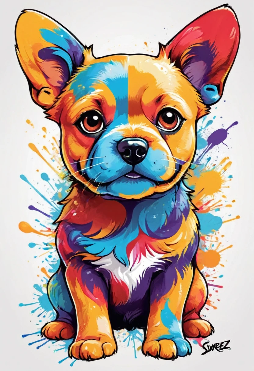 A t-shirt featuring vector art of a colorful illustration of a Russian toy dog , At the center, swirly vibrant colors, paint splashes and smears, high détail, t-shirt designs
(artwork, best quality, proffesional, perfect composition, very aesthetic, absurdrez, super verbose, Intricate details:1.3)
