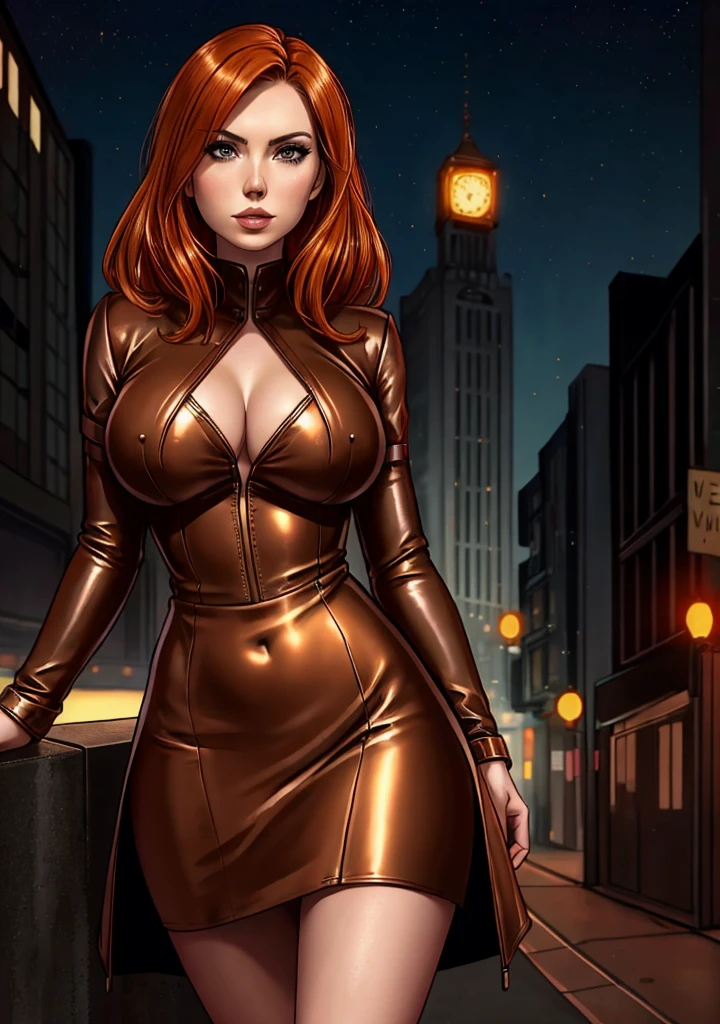 detailed Karen Gillan dress,leather,
copper hair,golden hair,night black hair,
urban setting
1girl, sexy 19 year old woman