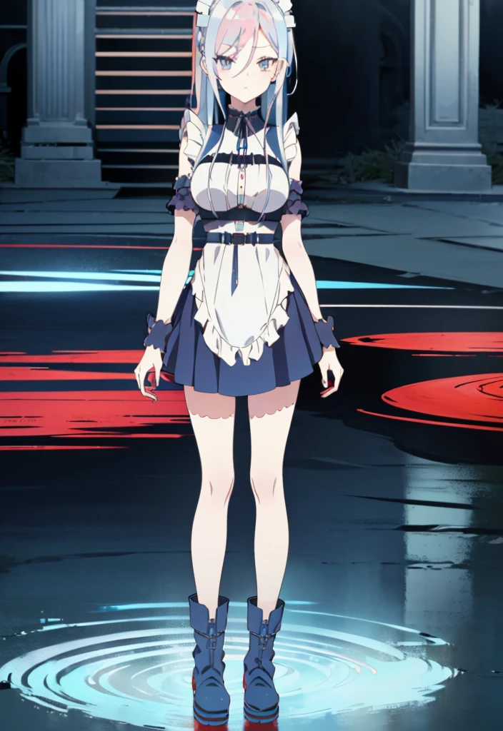 ((split-color hair , red hair , light blue hair)),[(underground waterway background:1.4)::5],original,(illustration:1.1),(best quality),(masterpiece:1.1),(extremely detailed CG unity 8k wallpaper:1.1), (colorful:0.9),(mid shot:0.95),(full body:1.5),Dynamic angle,(solo:1.2), (girl),((adult)), (detailed beautiful eyes:1.15), (beautiful face:1.15), (glowing red eyes:1.25////),((medium hair)),((split-color hair , red hair , light blue hair)),(high twintails),(chignon),(+perfect hand+:1.21),(Draw an illustration of a gothic girl),(Religious),(slender),(is wearing boots on her feet),((is wearing white maid clothes)),(furious), Lace Off-shoulder lolita fashion,beautiful slender woman,high twintails,full body,mini skirt,((split-color hair , red hair , light blue hair)),((black long boots)),((mini skirt)),((adult)),((dynamic angle)),((split-color hair , red hair , light blue hair)),((split-color hair , red hair , light blue hair)),((black long boots)),((black long boots)),((split-color hair , red hair , light blue hair)),((split-color hair , red hair , light blue hair)),((underground waterway background)),
