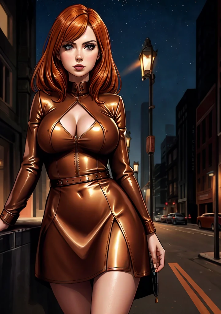detailed Karen Gillan dress,leather,
copper hair,golden hair,night black hair,
urban setting
1girl, sexy 19 year old woman