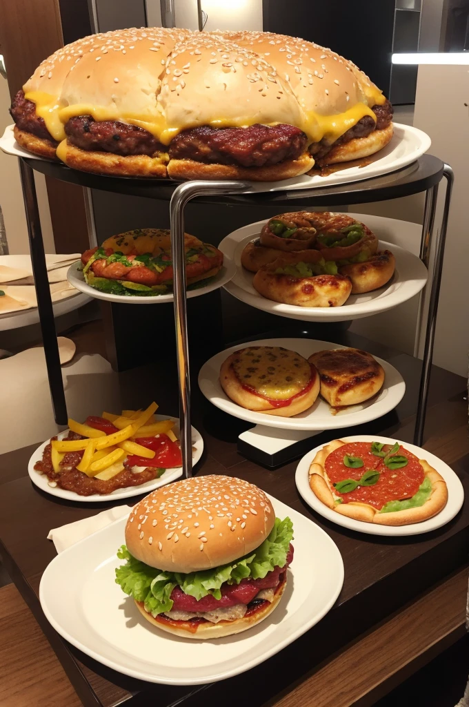 Create photo with Brazilian burger and pizza