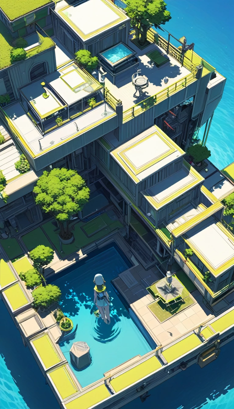 (Isometric perspective style:1.5),Murakami Takashi style, Character concept design, leg，Full body shot,(((超大暖leg套))),Wide Angle, The table is as follows,Oversized Clothes,Lean forward,Point to viewer，Sitting by the water tank