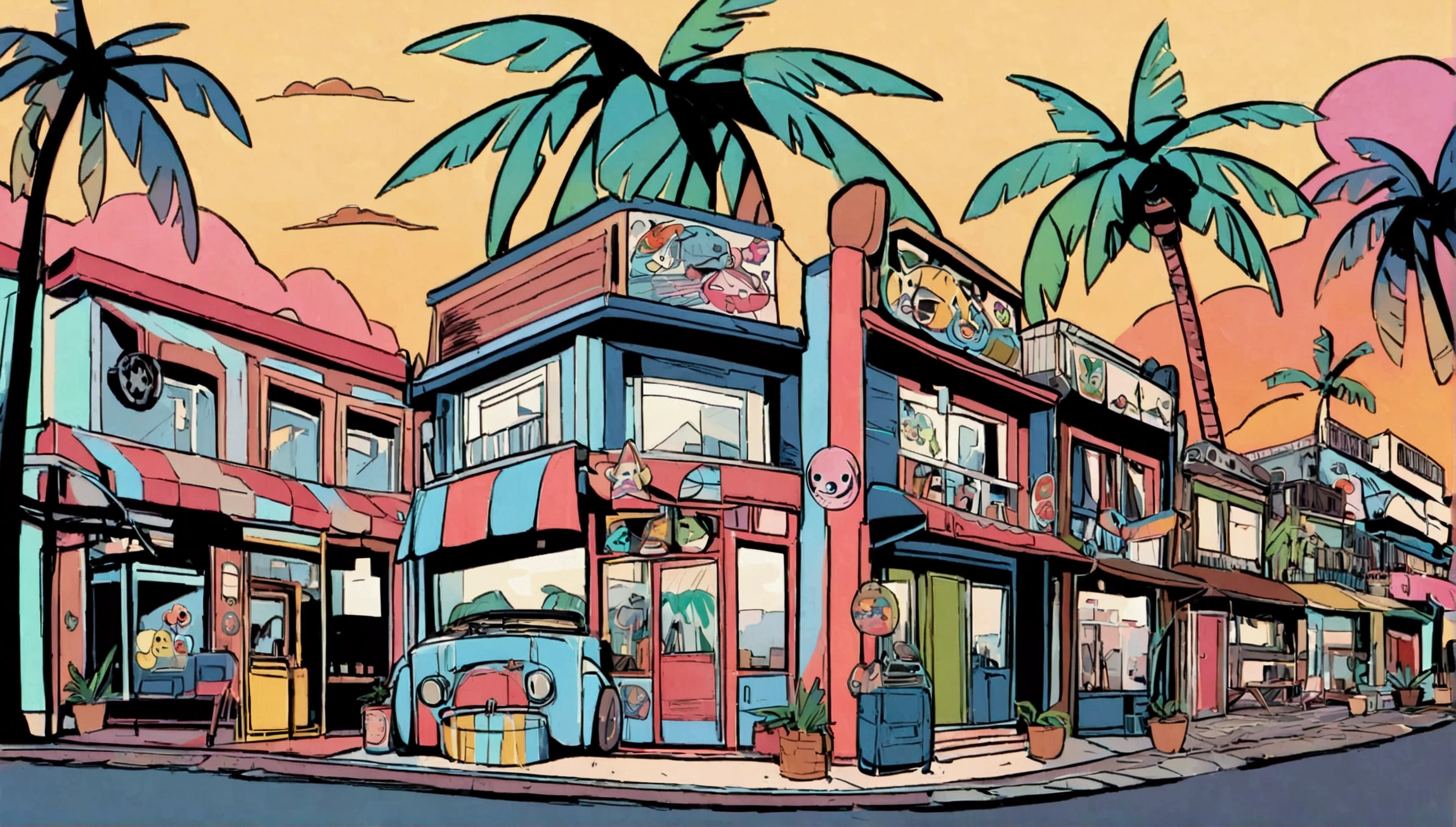 ((Sticker design)), Ford GPW, Sunset background, Palm tree, Layers with 5 colors, Corner Street, Belek's Drums, Plethean,