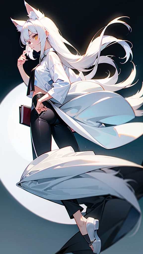 make a girl wolf white hair the book white wolf white tail aluminum diaper black shirt black pants with white stripes on the sides white slipper bottomless front top quality bottomless