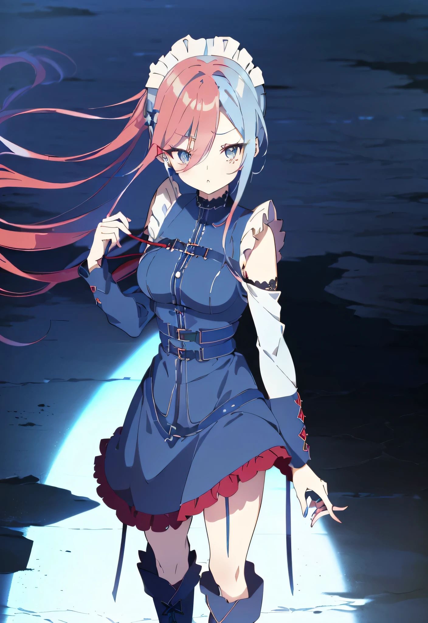 ((split-color hair , red hair , light blue hair)),[(cathedral background:1.4)::5],original,(illustration:1.1),(best quality),(masterpiece:1.1),(extremely detailed CG unity 8k wallpaper:1.1), (colorful:0.9),(mid shot:0.95),(full body:1.5),Dynamic angle,(solo:1.2), (girl),((adult)), (detailed beautiful eyes:1.15), (beautiful face:1.15), (glowing red eyes:1.25////),((medium hair)),((split-color hair , red hair , light blue hair)),(high twintails),(chignon),(+perfect hand+:1.21),(Draw an illustration of a gothic girl),(Religious),(slender),(is wearing boots on her feet),((is wearing white maid clothes)),(furious), Lace Off-shoulder ta fashion,beautiful slender woman,high twintails,full body,mini skirt,((split-color hair , red hair , light blue hair)),((black long boots)),((mini skirt)),((adult)),((dynamic angle)),((split-color hair , red hair , light blue hair)),((split-color hair , red hair , light blue hair)),((black long boots)),((black long boots)),((split-color hair , red hair , light blue hair)),((split-color hair , red hair , light blue hair)),