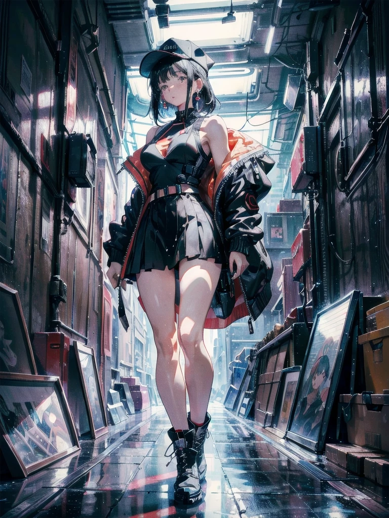Cynthia , sexy goth girl, hot pants, leather clothing, metro scenery, highly detailed, HDR, DSLR