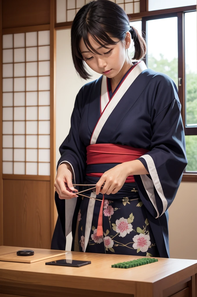 (Best Quality),The scene where the kimono grabs you while trying to tear it apart, Multiple arms grab onto the kimono,Strong wind expression that grabs the fabric of the kimono,Cute Japan Model Girl