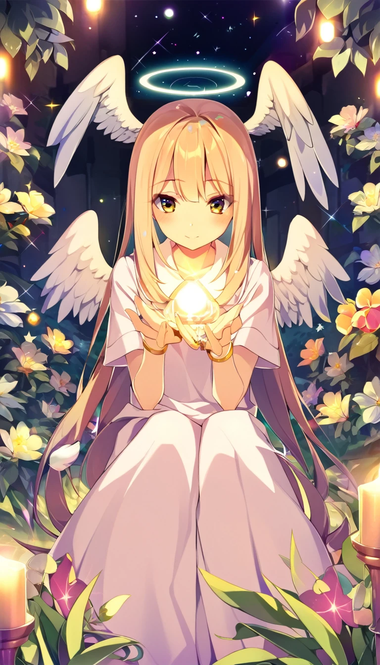 one girl, angel, angel wing, angel ring, sacred, cute, naive