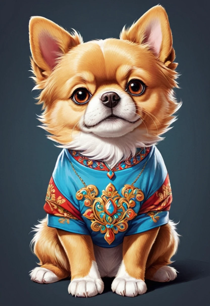 T-shirt design, colorful illustration of a Russian toy dog , At the center, high détail, t-shirt design,
(artwork, best quality, proffesional, perfect composition, very aesthetic, absurdrez, super verbose, Intricate details:1.3)