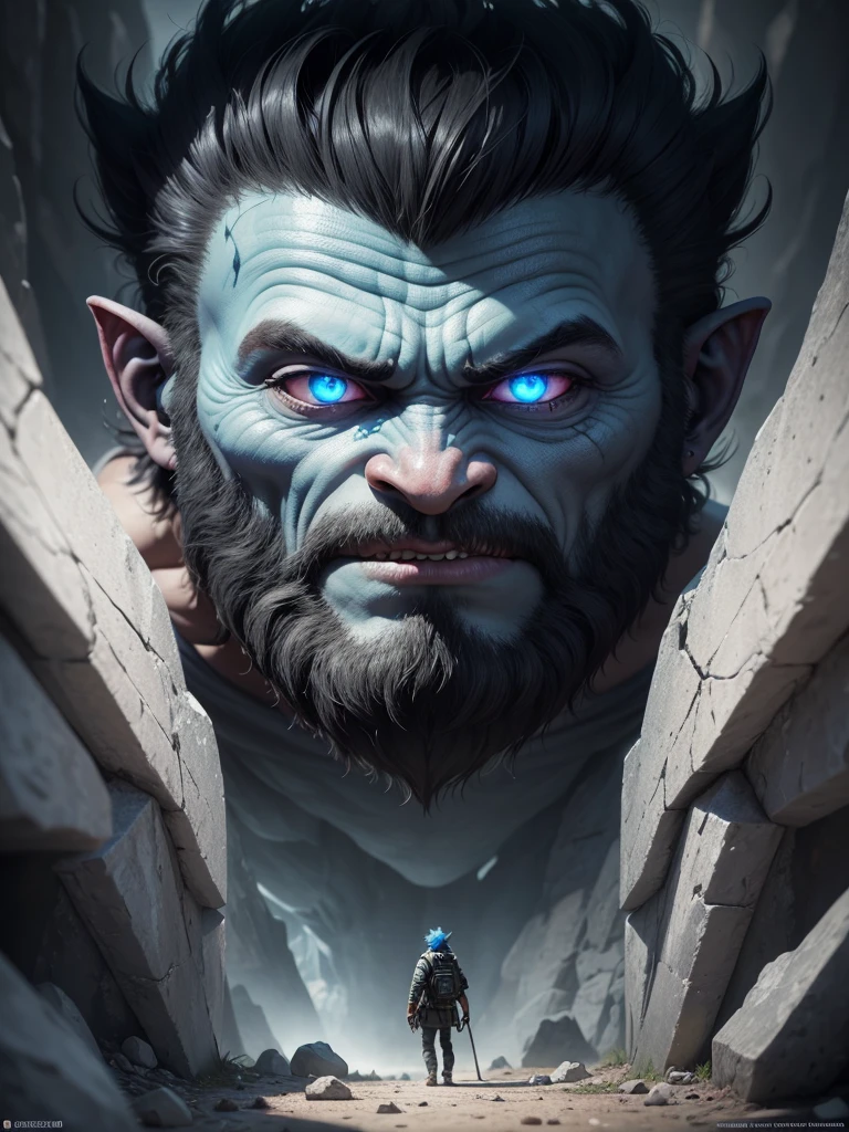 Un troll, enorme, con ropa de trolls, el trolls se ve feroz, con mirada que da miedo; dentro de una enorme cueva, vista amplia. 

Hyperealismo, cinematic style, Ultra realism, HDR, cinematic lighting, unity rendering, high detail, 4k resolution, vfx effects.