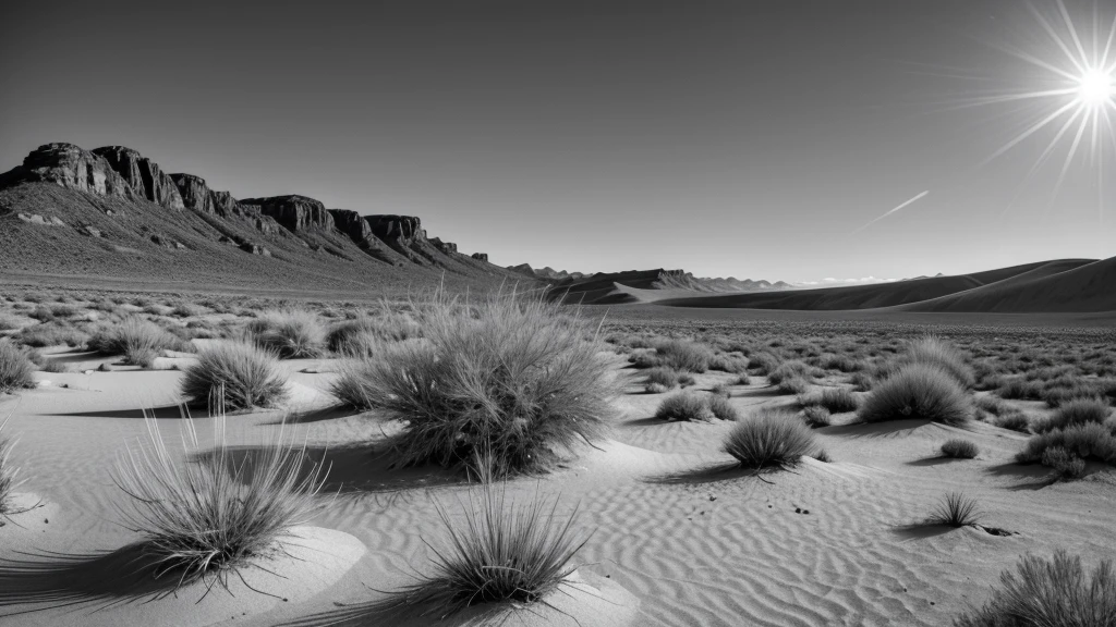 desert vegetation in black and white