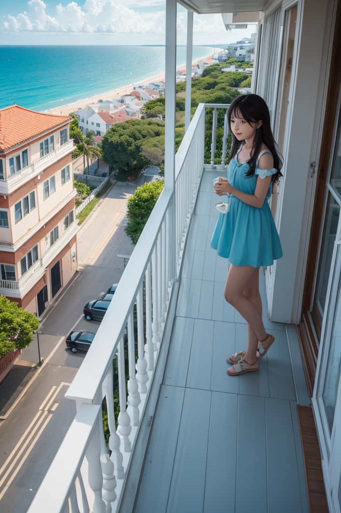 Make the balcony of a building overlooking the sea