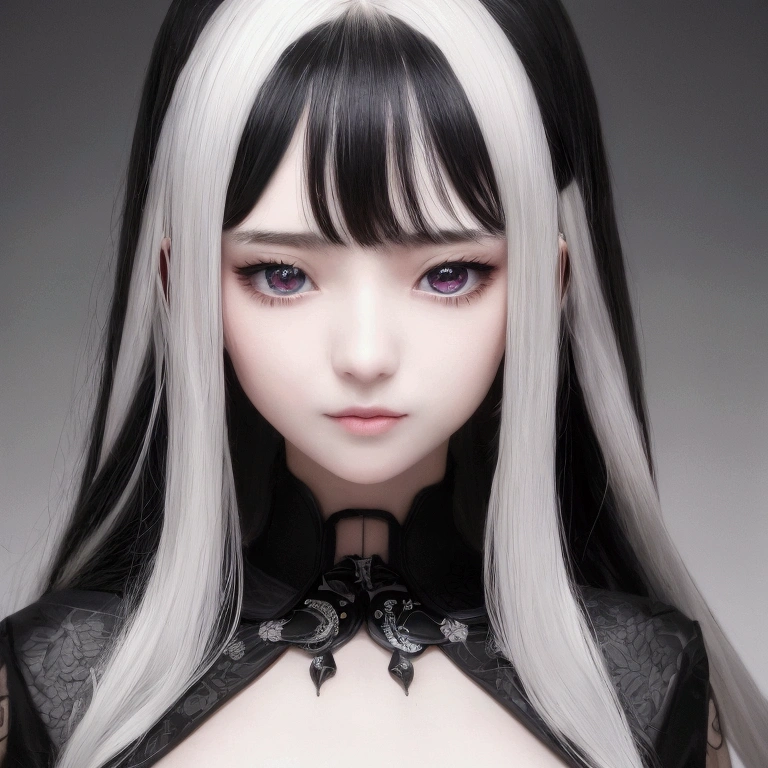 上質なbeautiful瞳, beautiful face,Futuristic Background、 High quality face, (((White and black two-tone hair)))、Dark Sky, thin, Wet waist, Slim body, Model Appearance, confusion, Sexual hobbies, かわいいbeautifulアニメの女性, Detailed digital anime art, beautiful anime girl, beautiful anime girl, Anime with attention to detail, Highest quality, masterpiece, Super detailed, beautiful, High resolution, original,CG 8K ультраRealistic, A perfect work of art, beautiful face, Facial cleanliness, skin, гиперRealistic, Super detailed, Detailed eyes, Dramatic lighting, (Realistic) Realistic, Full HD, Highest quality, Highest quality, beautiful lighting, (8k wallpapers with highly detailed computer graphics), High detail, Sharp focus, The art of dramatic and photoRealistic painting., beautiful笑顔, Facial cleanliness, skin, гиперRealistic, Super detailed, Detailed eyes, Dramatic lighting, (Realistic) Realistic, Full HD, Highest quality, Highest quality, beautiful lighting, (8k wallpapers with highly detailed computer graphics), High detail, Sharp focus, The art of dramatic and photoRealistic painting., (masterpiece, Highest quality),Harlequin,Hair between the eyes,Black Hair,Gray Hair,short hair,coat,Fur trim,fur-trimmed coat,(X-shaped eyes, Eyes in the shape of symbols, Squint your eyes),1 Girl, One, Gray Hair, Black Hair, Multicolored Hair, Iris, x-shaped pupils, gloves, arles_suit, Hands on hips, Simple Background, Perfect hands, beautiful手